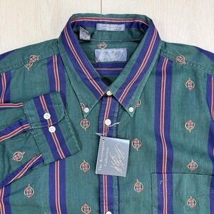 VTG Lord & Taylor Kensington Collection XL Green Crest‎ Stripe Cotton Twill NWT